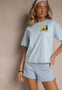 Renee - Niebieski T-shirt z Bawełną ze Wzorem Awokado Tilannia. Okazja: na co dzień. Kolor: niebieski. Materiał: bawełna. Styl: casual