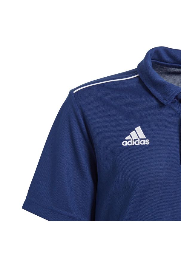 Adidas - Koszulka polo spiłkarska dla dzieci adidas Core 18 Polo JUNIOR. Typ kołnierza: polo. Kolor: niebieski. Sport: piłka nożna