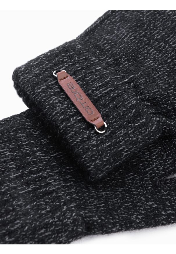 Ombre Clothing - Męskie dzianinowe rękawiczki z wełną – czarny melanż V1. Kolor: czarny. Materiał: wełna, dzianina. Wzór: melanż. Styl: elegancki
