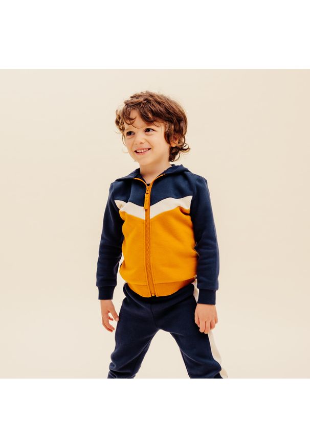 DOMYOS - Bluza dziecięca Domyos Basic rozpinana. Kolor: brązowy, wielokolorowy, beżowy, niebieski, pomarańczowy. Materiał: bawełna, tkanina, poliester, prążkowany, elastan, materiał