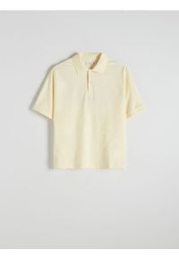 Reserved - Koszulka polo oversize - jasnożółty. Typ kołnierza: polo. Kolor: żółty. Materiał: bawełna, dzianina