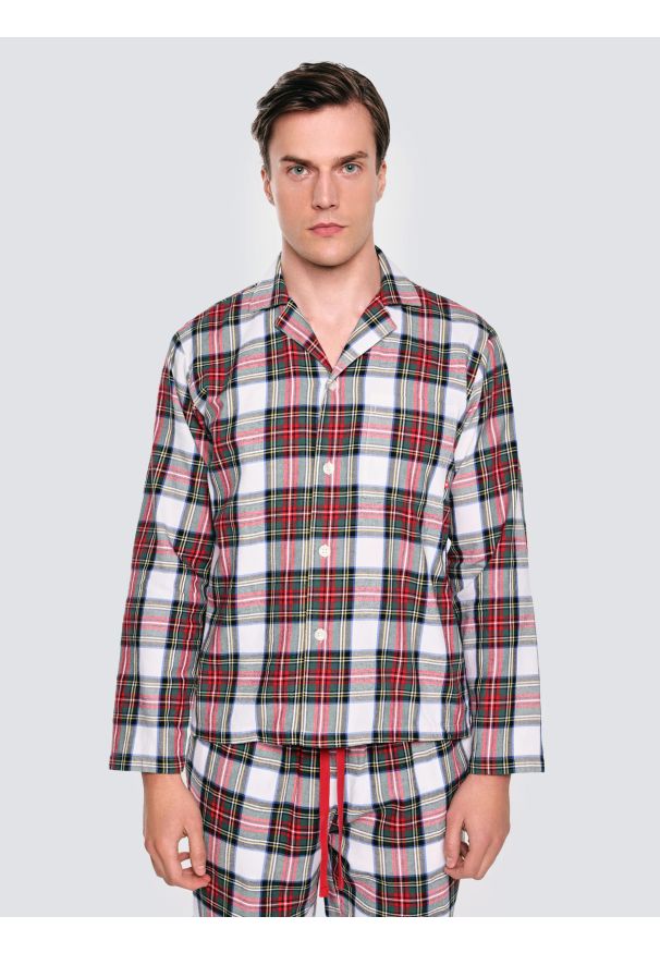 Big-Star - Piżama dwuczęściowa bawełniana w kratę biało-czerwona Senmunis 100. Okazja: do domu. Kolor: biały. Materiał: bawełna. Styl: klasyczny