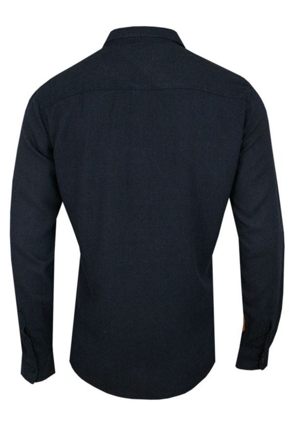 Brave Soul - Granatowa Męska Koszula Weekendowa, Taliowana -BRAVE SOUL- z Lnem, z Kieszonkami, Długi Rękaw. Okazja: na co dzień. Kolor: niebieski. Materiał: wiskoza, len. Długość rękawa: długi rękaw. Długość: długie. Styl: casual