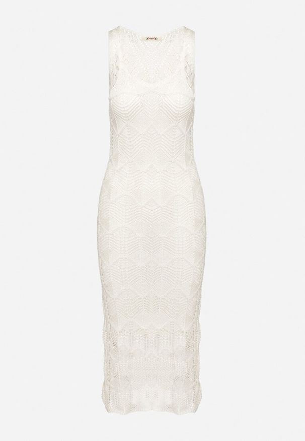 Born2be - Biała Sukienka Bodycon z Ażurowej Dzianiny z Halką w Komplecie Willowas. Okazja: na co dzień. Kolor: biały. Materiał: dzianina. Wzór: ażurowy. Typ sukienki: bodycon. Styl: casual, elegancki