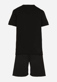 Born2be - Czarny Bawełniany Komplet Dresowy Koszulka z Nadrukiem i Szorty z Kieszeniami Bezbia. Kolor: czarny. Materiał: dresówka, bawełna. Wzór: nadruk #6