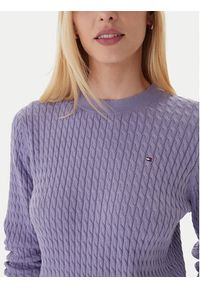 TOMMY HILFIGER - Tommy Hilfiger Sweter Fine WW0WW44993 Fioletowy Regular Fit. Kolor: fioletowy. Materiał: bawełna #4
