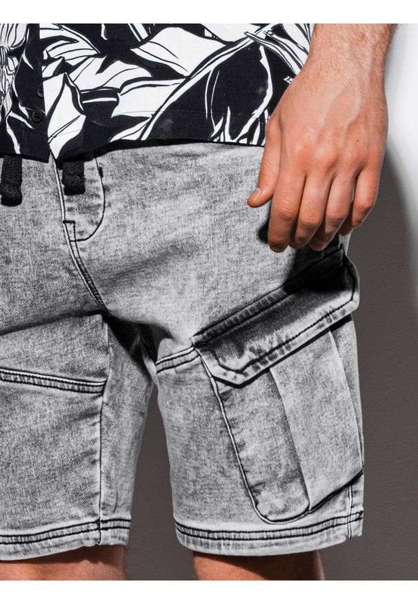 Ombre Clothing - Krótkie spodenki męskie jeansowe - szare - Rozmiar: L. Okazja: na co dzień. Kolor: szary. Materiał: jeans. Długość: krótkie. Sezon: wiosna, lato. Styl: casual