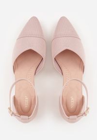 Born2be - Różowe Strukturalne Czółenka VICES na Słupku z Paskiem wokół Kostki Kallimei. Okazja: na co dzień, na spotkanie biznesowe. Zapięcie: pasek. Kolor: różowy. Materiał: jeans. Obcas: na słupku. Styl: casual, biznesowy, elegancki #7