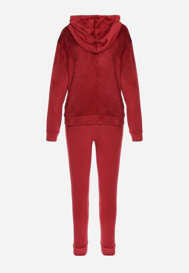 Born2be - Bordowy Komplet Dresowy z Welurowej Dzianiny z Bluzą i Spodniami Ariliv. Kolor: czerwony. Materiał: dresówka, welur, dzianina