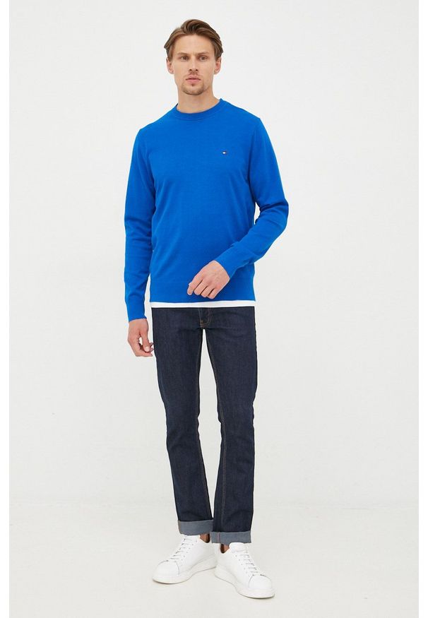 TOMMY HILFIGER - Tommy Hilfiger sweter męski lekki. Okazja: na co dzień. Kolor: niebieski. Materiał: dzianina. Długość rękawa: długi rękaw. Długość: długie. Styl: casual