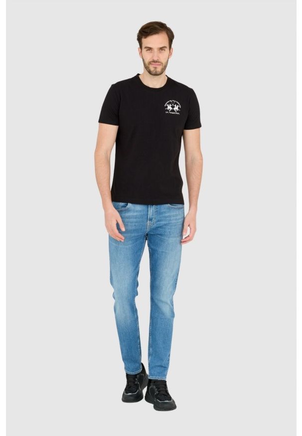 La Martina - LA MARTINA Czarny męski t-shirt Regular Fit. Kolor: czarny