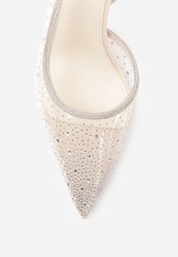 Renee - Beżowe Szpilki Slingback z Transparentną Cholewką i Cyrkoniami Liaceran. Okazja: na imprezę. Kolor: beżowy. Szerokość cholewki: normalna. Obcas: na szpilce. Styl: wizytowy, glamour #7
