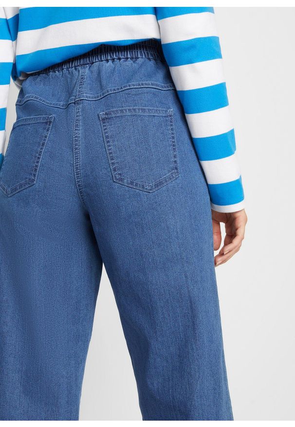 bonprix - Dżinsy Mom, high waist, wygodny pasek. Stan: podwyższony. Kolor: niebieski