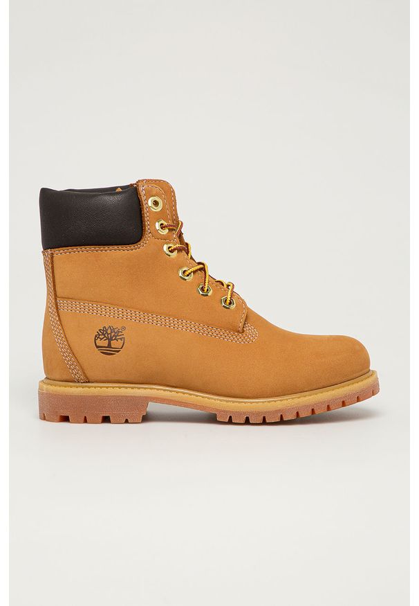 Timberland - Workery zamszowe Premium 6. Nosek buta: okrągły. Zapięcie: sznurówki. Kolor: złoty, wielokolorowy, brązowy. Materiał: zamsz. Szerokość cholewki: normalna. Wysokość obcasa: bez obcasa, niski