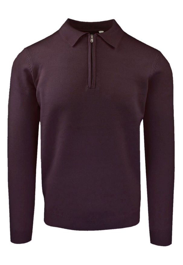 Męski, Lekki Sweter z Wiskozy z Kołnierzykiem Polo - Brave Soul - Bordo. Typ kołnierza: polo. Kolor: czerwony. Materiał: poliamid, poliester, wiskoza