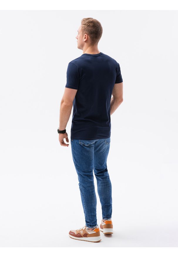 Ombre Clothing - T-shirt męski z nadrukiem S1434 V-1B - granatowy - XXL. Kolor: niebieski. Materiał: bawełna. Wzór: nadruk. Styl: klasyczny