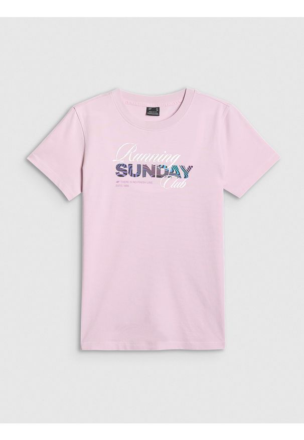 4f - 4F T-shirt regular z nadrukiem damski - różowy XXL. Okazja: na co dzień. Kolor: różowy. Materiał: dzianina, bawełna, dresówka, jeans. Wzór: nadruk. Styl: casual, klasyczny