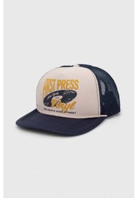 Abercrombie & Fitch czapka z daszkiem kolor niebieski z nadrukiem. Kolor: niebieski. Wzór: nadruk #1