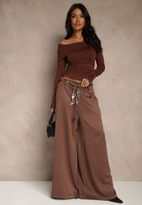 Renee - Brązowe Szerokie Spodnie z Paskiem w Stylu Wstążki Tussema. Okazja: na co dzień. Kolor: brązowy. Styl: casual #2