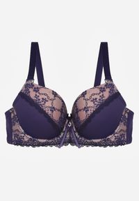 Renee - Granatowy Biustonosz z Koronką i Cyrkoniami Himelodia. Kolor: niebieski. Materiał: koronka. Wzór: koronka #3