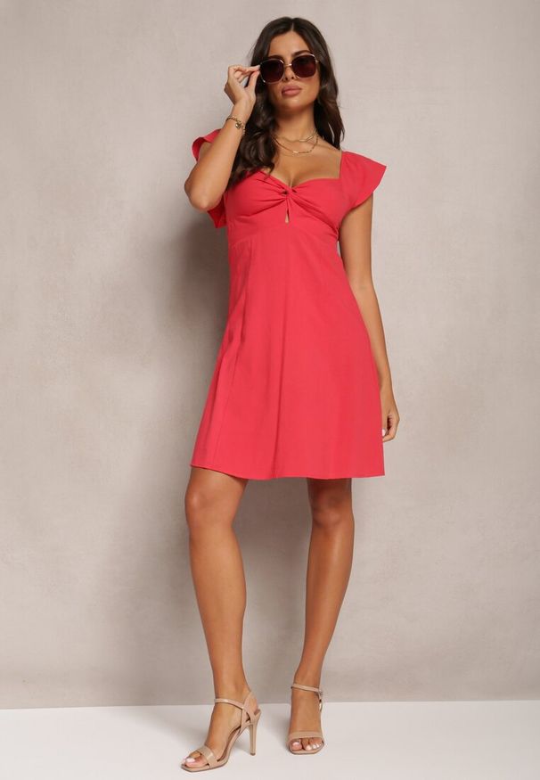 Renee - Czerwona Rozkloszowana Bawełniana Sukienka Mini z Krótkim Rękawem i Wycięciem pod Biustem Tremael. Kolor: czerwony. Materiał: bawełna. Długość rękawa: krótki rękaw. Długość: mini