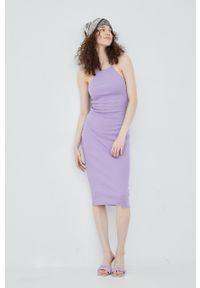 Brave Soul sukienka kolor fioletowy midi dopasowana. Kolor: fioletowy. Materiał: dzianina. Długość rękawa: na ramiączkach. Wzór: gładki. Typ sukienki: dopasowane. Długość: midi #3