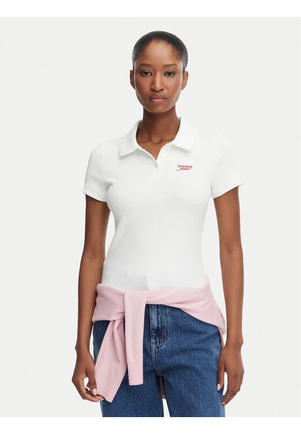 Tommy Jeans Polo DW0DW23140 Biały Regular Fit. Typ kołnierza: polo. Kolor: biały. Materiał: bawełna