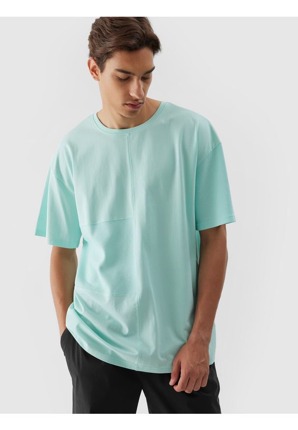 4f - T-shirt oversize gładki męski - miętowy. Kolor: turkusowy. Materiał: bawełna. Wzór: gładki