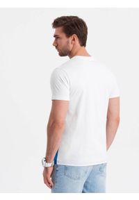Ombre Clothing - T-shirt męski trójkolorowy bawełniany - biało-niebieski V4 OM-TSCT-0174 - XXL. Okazja: na co dzień. Kolor: niebieski. Materiał: bawełna. Wzór: geometria. Styl: casual, klasyczny #6
