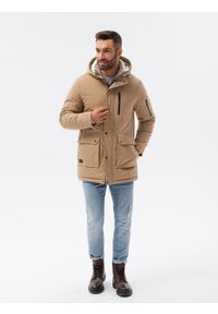 Ombre Clothing - Kurtka męska zimowa C517 - beżowa - XXL. Kolor: beżowy. Materiał: poliester. Sezon: zima #4
