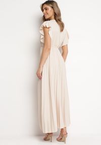 Born2be - Beżowa Plisowana Sukienka Maxi Rozkloszowana z Luźnymi Rękawkami Serahpine. Okazja: na co dzień, na spacer, na imprezę. Kolor: beżowy. Długość rękawa: krótki rękaw. Typ sukienki: proste. Styl: casual. Długość: maxi #6