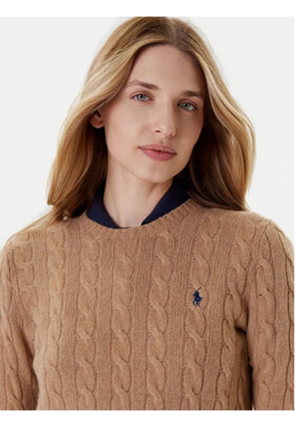Polo Ralph Lauren Sweter 211971865002 Beżowy Slim Fit. Typ kołnierza: polo. Kolor: beżowy. Materiał: wełna