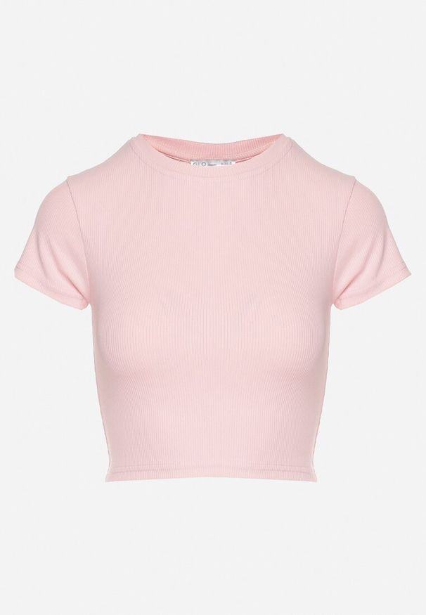 Born2be - Jasnoróżowy T-shirt z Prążkowanego Materiału o Krótkim Kroju Telunna. Okazja: na spacer, na co dzień, na spotkanie biznesowe. Kolor: różowy. Materiał: materiał, prążkowany. Długość: krótkie. Styl: casual, elegancki, klasyczny, biznesowy