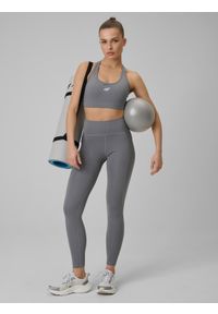 4f - 4F Legginsy treningowe szybkoschnące damskie - szare XS. Stan: podwyższony. Kolor: szary. Materiał: włókno. Długość: długie. Sport: fitness #1