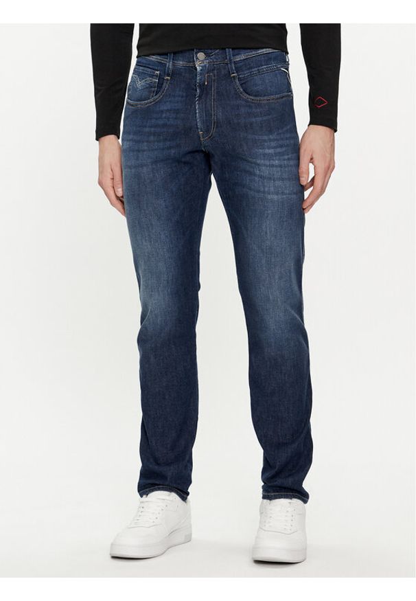 Replay Jeansy M914J.000.785 Granatowy Slim Fit. Kolor: niebieski