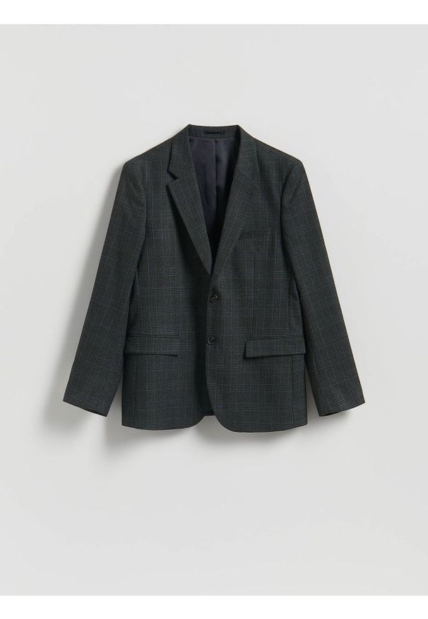 Reserved - Marynarka slim fit z wiskozą - ciemnozielony. Kolor: zielony. Materiał: wiskoza