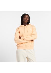 Bluza damska New Balance WT41507PAE – pomarańczowa. Okazja: na co dzień. Typ kołnierza: kaptur. Kolor: pomarańczowy. Materiał: bawełna, poliester, prążkowany, dresówka. Styl: klasyczny, casual