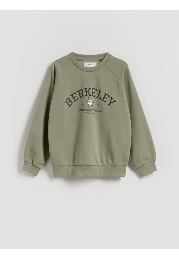 Reserved - Bluza z nadrukiem - jasnozielony. Kolor: zielony. Materiał: dzianina, bawełna. Wzór: nadruk