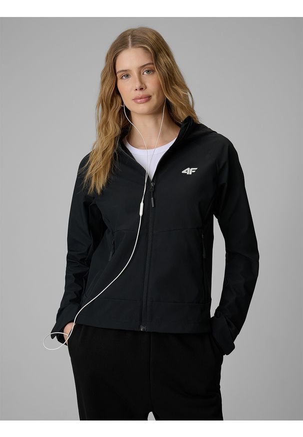 4f - 4F Kurtka softshell wiatroodporna membrana 5000 damska - czarna S. Kolor: czarny. Materiał: softshell. Wzór: gładki