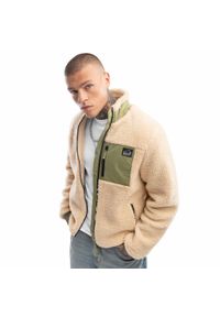 SIROKO - Kurtka polarowa do sportów zimowych męska Sherpa. Kolor: wielokolorowy, beżowy, zielony. Materiał: polar. Sezon: zima #1