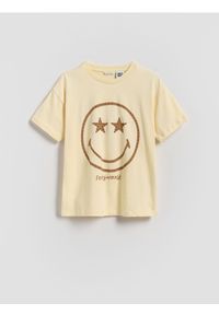 Reserved - T-shirt SmileyWorld® - beżowy. Kolor: beżowy. Materiał: bawełna