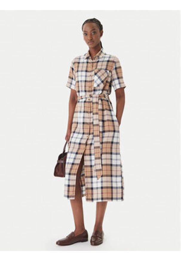 Barbour Sukienka koszulowa Fern LDR0988BR37 Beżowy Slim Fit. Kolor: beżowy. Materiał: lyocell. Typ sukienki: koszulowe