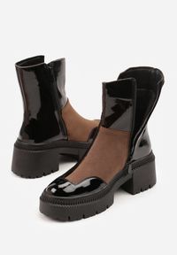 Born2be - Brązowe Lakierowane Botki Vices z Ozdobną Tasiemką Rivavie. Okazja: na co dzień. Kolor: brązowy. Materiał: lakier. Styl: casual, elegancki #7