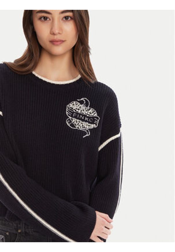 Pinko - PINKO Sweter Alicudi 105397 A2PK Granatowy Regular Fit. Kolor: niebieski. Materiał: wełna