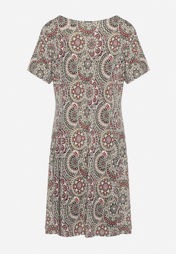 Born2be - Zielona Sukienka Mini z Wiskozy o Rozkloszowanym Fasonie Boho Aiselle. Kolor: zielony. Materiał: wiskoza. Wzór: kolorowy. Sezon: lato. Styl: boho. Długość: mini