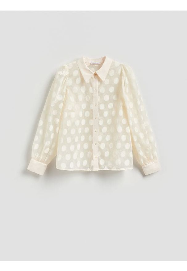 Reserved - Koszula w grochy - kremowy. Kolor: kremowy. Materiał: tkanina, wiskoza. Wzór: grochy
