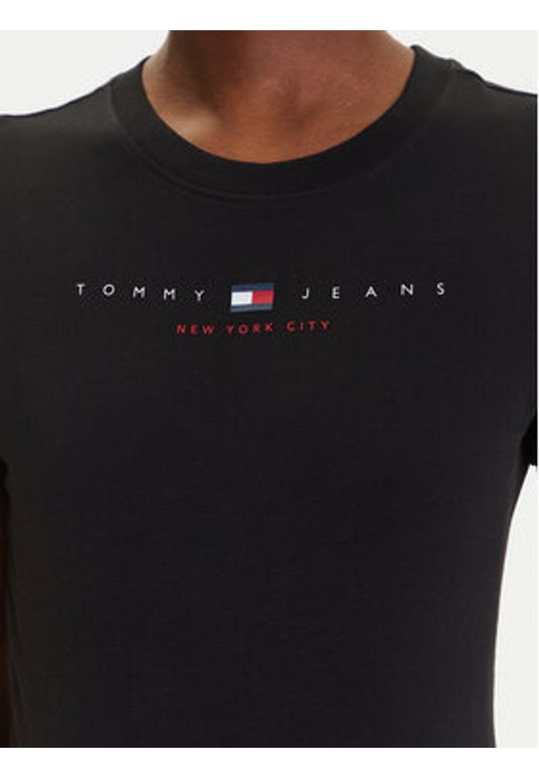 Tommy Jeans T-Shirt Linear DW0DW21422 Czarny Slim Fit. Kolor: czarny. Materiał: bawełna