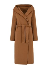 Ochnik - Długi brązowy płaszcz damski oversize. Kolor: brązowy. Materiał: poliester. Długość: długie #4