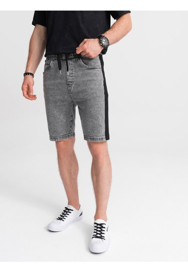 Ombre Clothing - Krótkie spodenki męskie jeansowe - szare V4 - Rozmiar: M. Kolor: szary. Materiał: jeans. Długość: krótkie