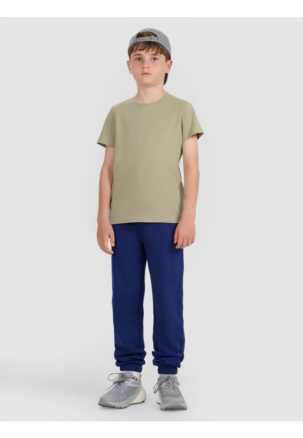 4f - 4F T-shirt oversize gładki chłopięcy - zielony 140 (9-10 lat). Okazja: na co dzień. Kolor: zielony. Materiał: dzianina, jersey, bawełna. Długość rękawa: krótki rękaw. Długość: krótkie. Wzór: gładki. Sezon: lato. Styl: casual, klasyczny, sportowy